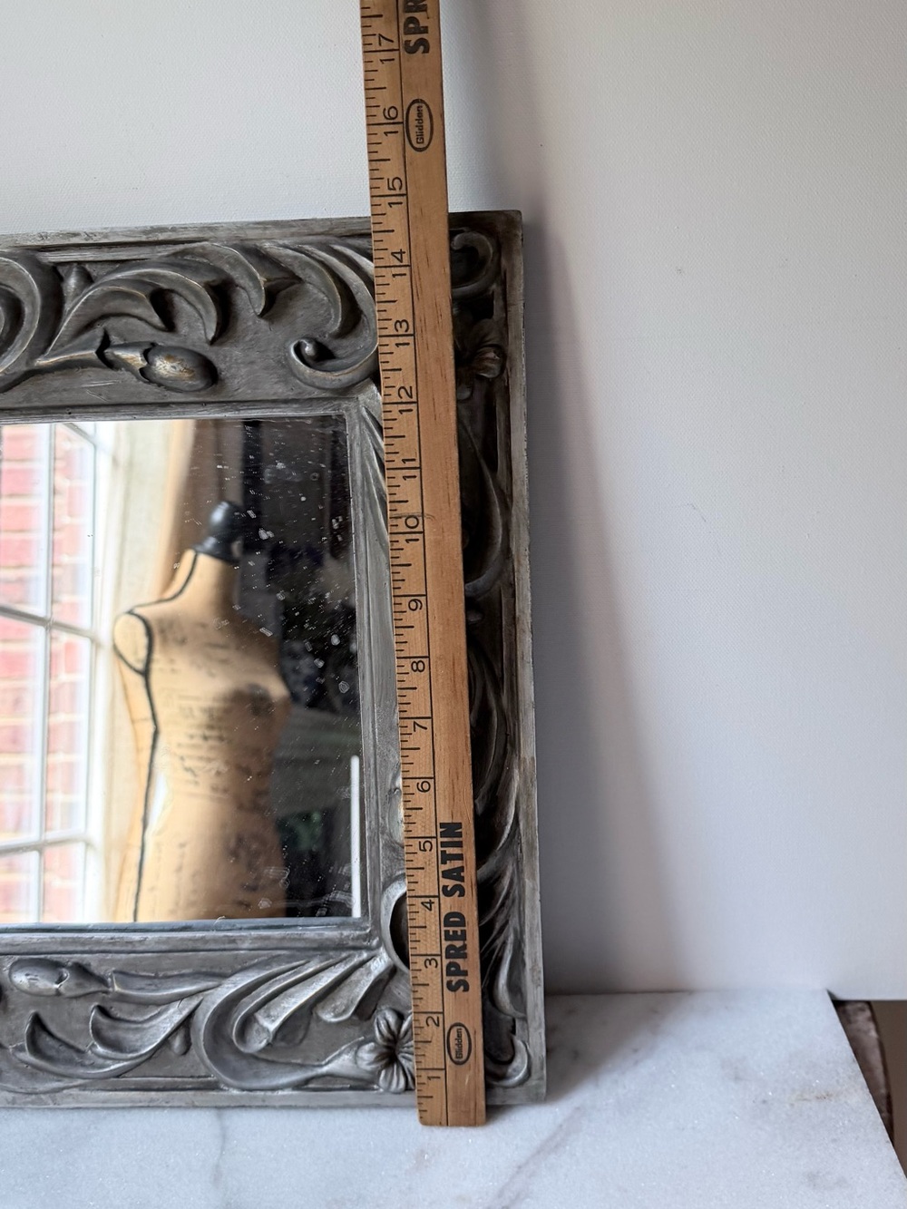 Decorative Floral Carved Square Wall Mirror - silver Gray - Picture 6 of 10